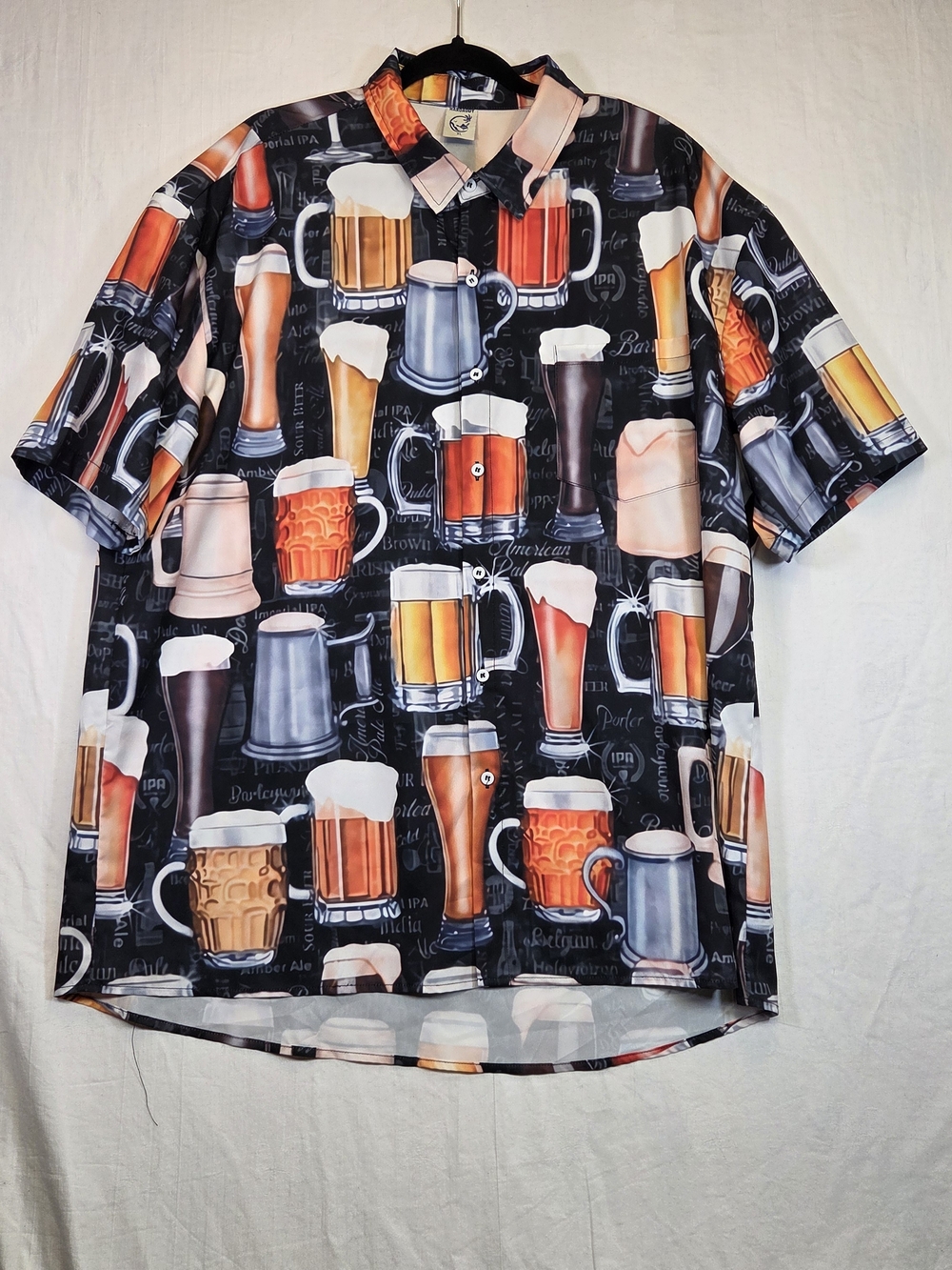 Hardaddy Men’s Beer Mug Print Button-Up Shirt Black Size XL. #0303